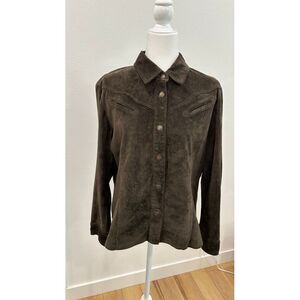 Chico's Brown Suede Leather Western Shacket with Fringe and Cutout Detail Size M